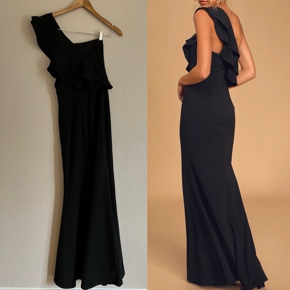 Grand Beauty Black Ruffled One-Shoulder Mermaid Maxi Dress - Picture 3 of 8